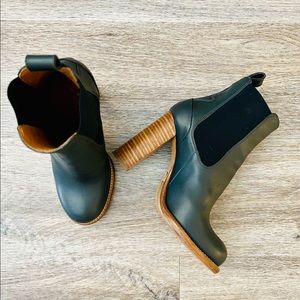 Chloe Navy Blue Stacked Heel Ankle Boot - Size 37